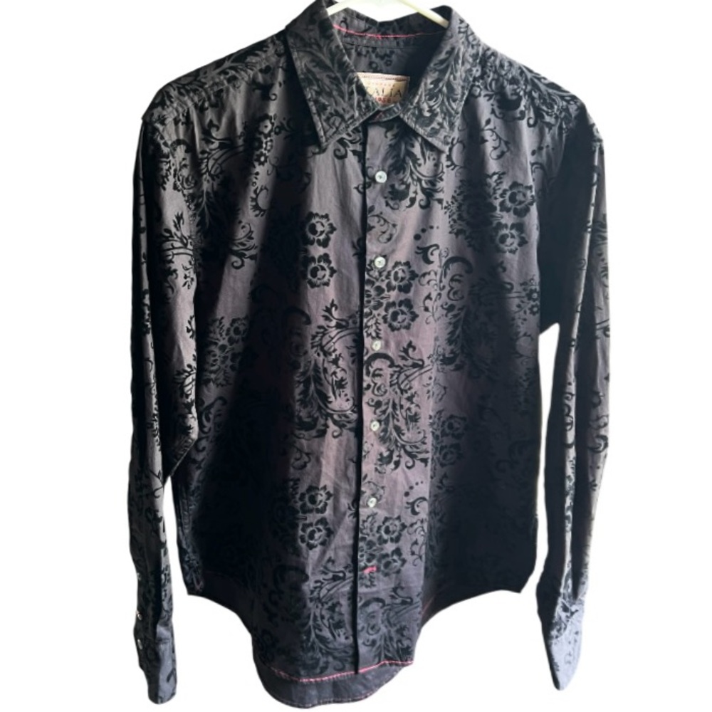 Black Casual Button Down Shirt with Elegant Pattern